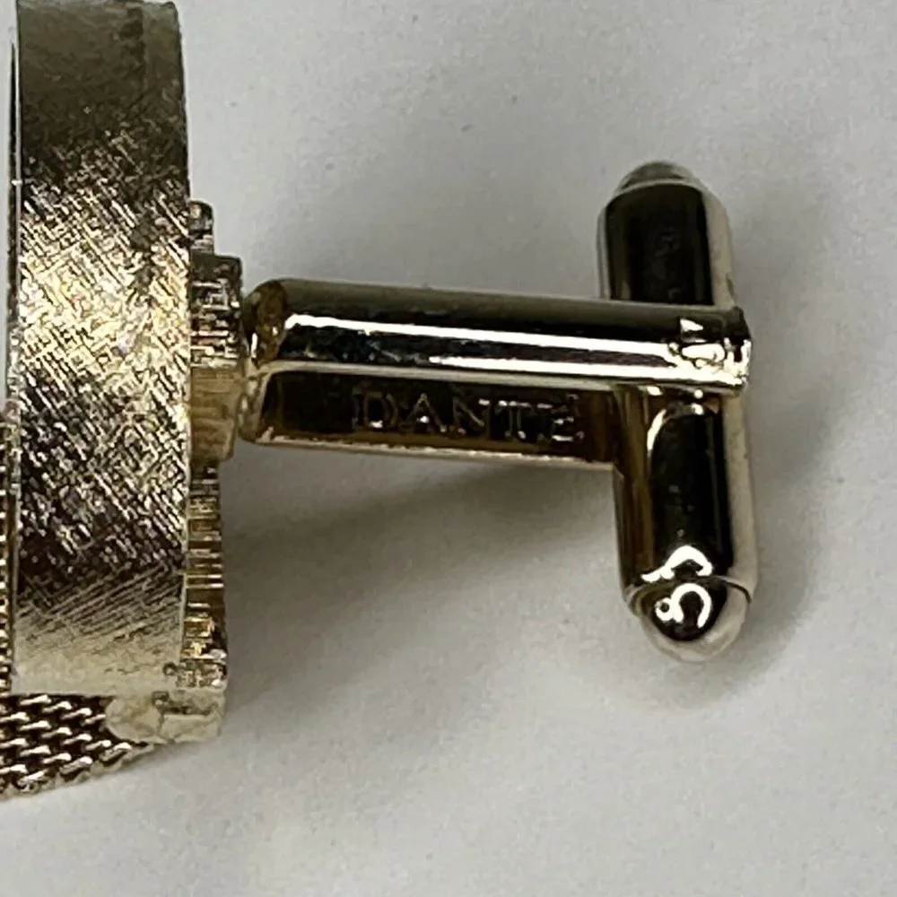 Dante Gold Tone Mesh Cufflinks & Tie Tack Set Green Stone Vintage Mens